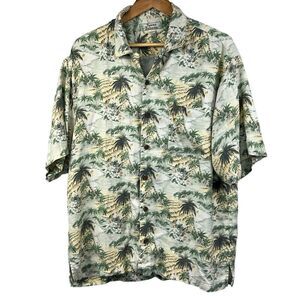 Tommy Bahama Vintage 100% Silk Hawaiian Shirt L Floral Aloha Palm Tree